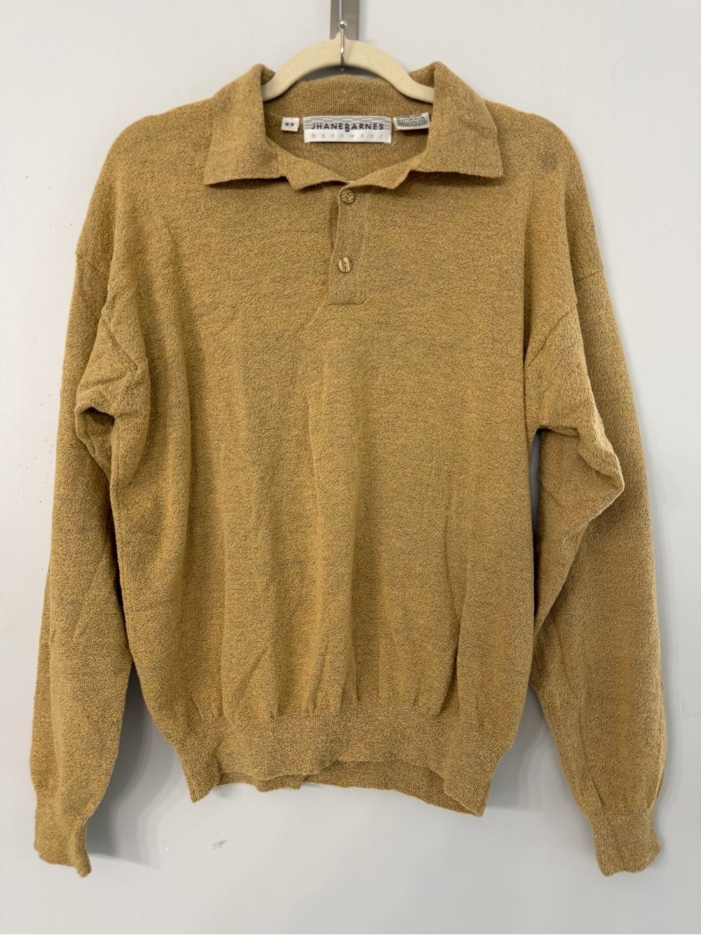 Vintage Jhane Barnes Men’s medium tan collared wool blend long sleeve shirt